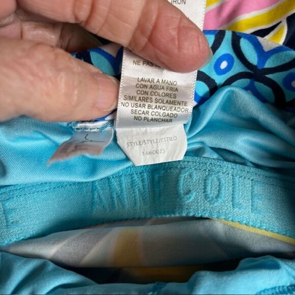 Anne Cole Estilo Strapless Blouson One Piece Swimsuit Blue Tropical Print Size 8 - Picture 11 of 13